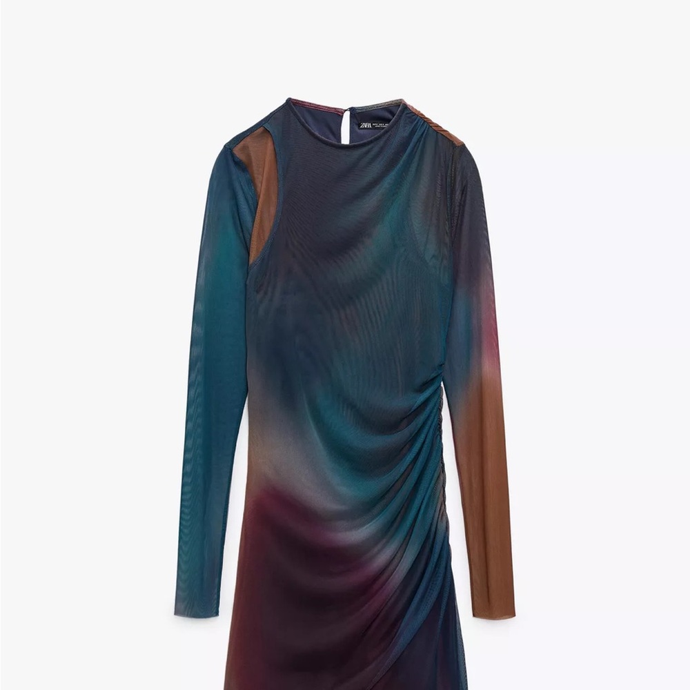 Zara Blue and Brown Ruched Sheath Dress